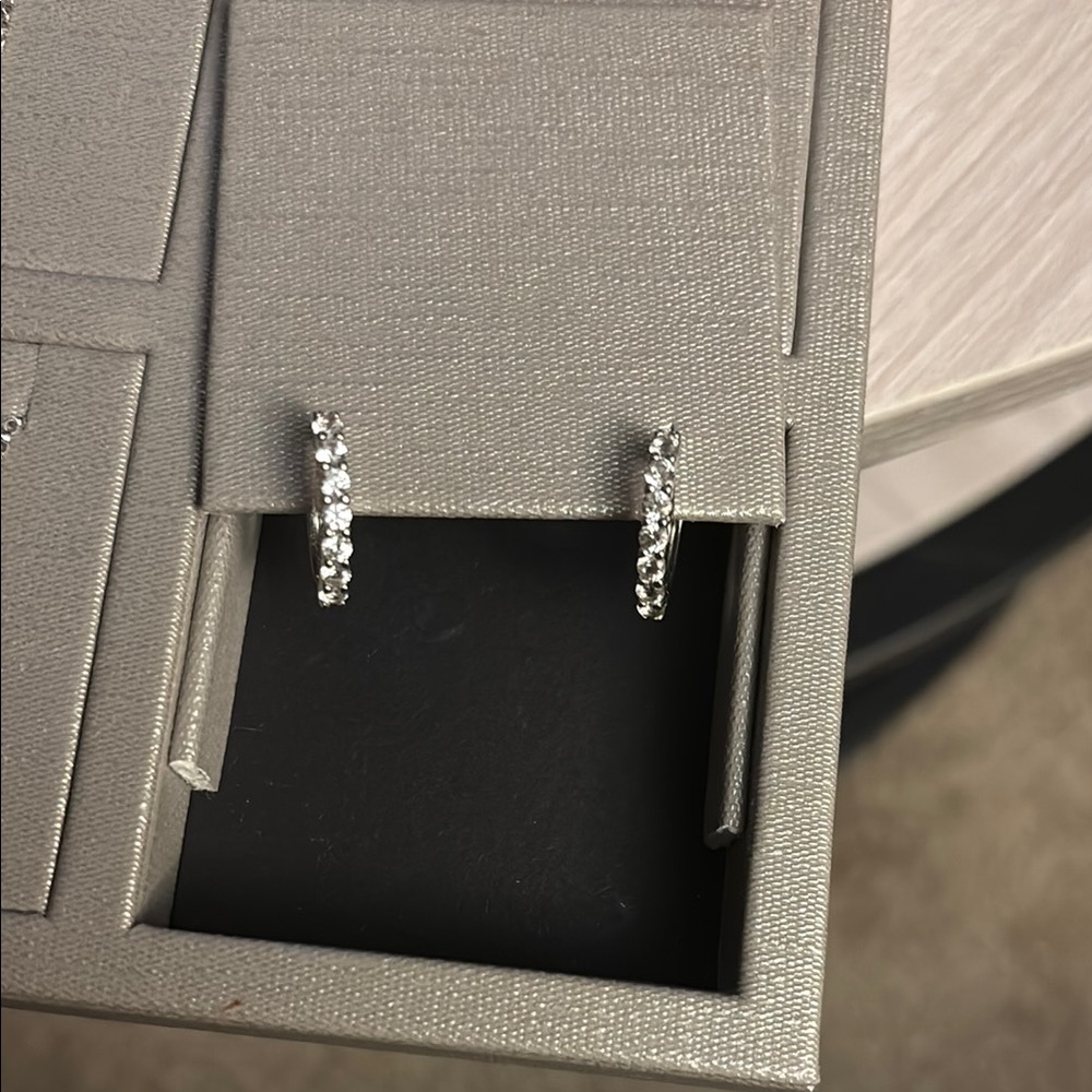 Elegant Silver Hoop Earrings with White Sapphires